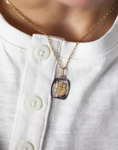Médaille Carrée Etoilée Saint Christophe en Or Personnalisable