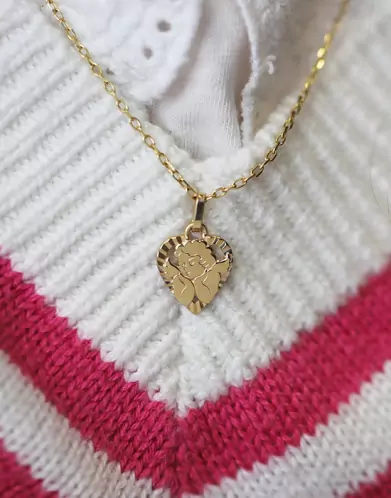 Médaille Cœur Ajourée Soleillée et Ange en Or