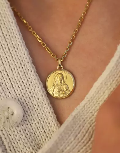 Médaille Ronde Bordure et Christ à l’Auréole en Relief en Or Personnalisable