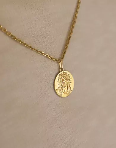 Médaille Ronde Christ Couronne d'Épines en Or Personnalisable - Petit Modèle