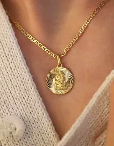 Médaille Ronde Saint Christophe Soleillée en Or Personnalisable