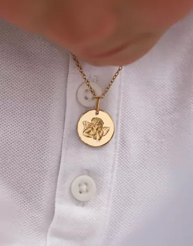 Médaille de baptême Ange Penseur en relief