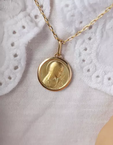 Médaille de baptême Vierge Rétro Grand Modèle