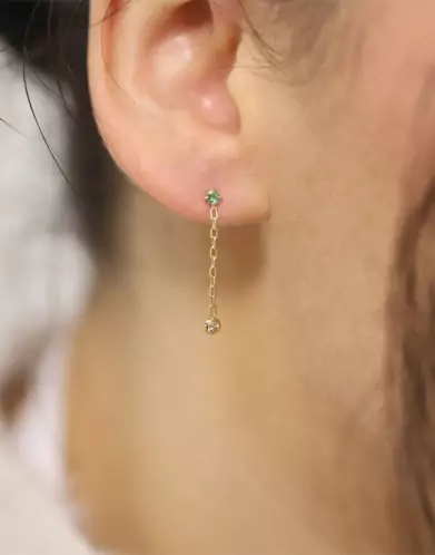 Boucles d'oreilles pendantes emeraude en or