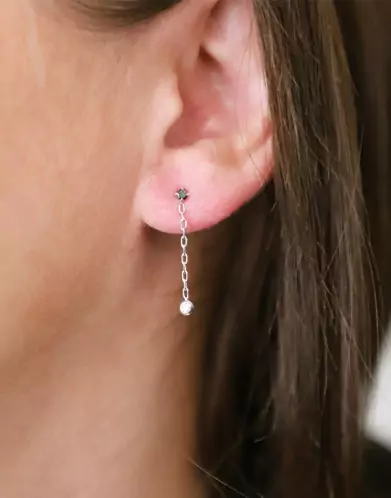 Boucles d'oreilles pendantes diamant noir en or