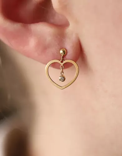 Boucles d'oreilles Coeur LEA en Or avec diamant - Petit Modèle