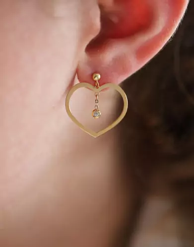Boucles d'oreilles Coeur LEA en Or avec diamant - Grand Modèle