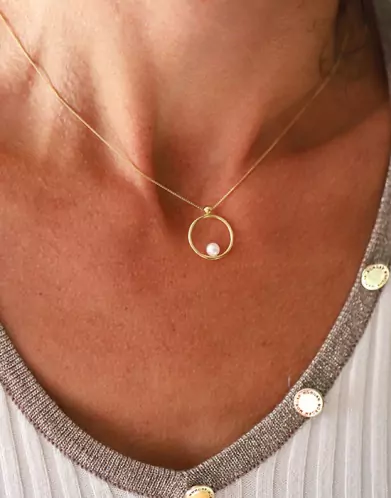 Collier mini Romy en Or 18K et perle de culture blanche