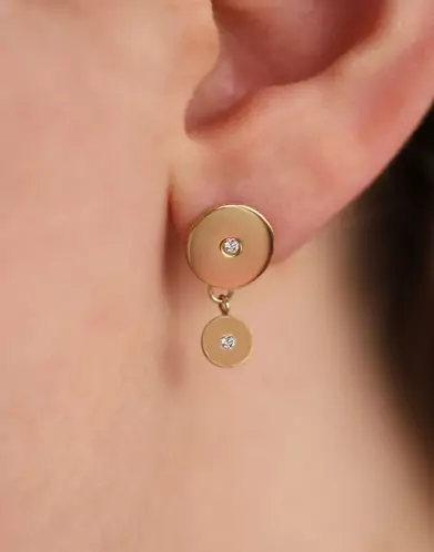 Boucles d'oreilles Pendantes Rondes en Or avec Diamants Adam & Eve