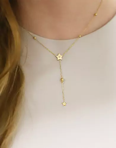 Collier Double Étoiles Diamants et Boules en Or Adam & Eve