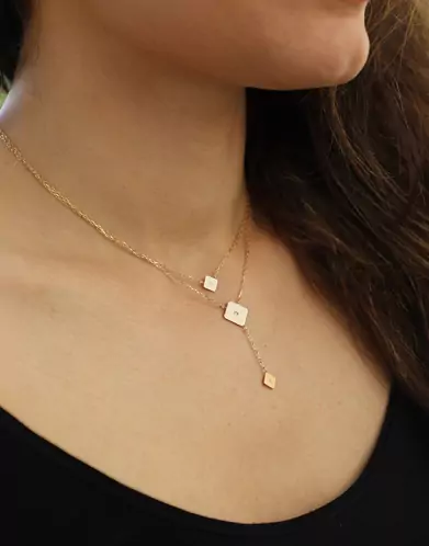 Collier Double Losange en Or avec Diamants Adam & Eve