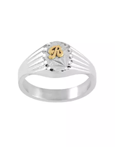 Chevalière Argent Olivia Damier Étoile Godrons
