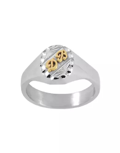 Chevalière Océane Étoilée et Contour Ciselé en Argent Massif Damier Personnalisable