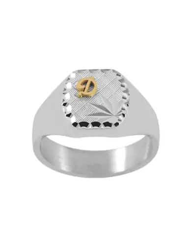 Chevalière Taylor Argent Massif Damier Étoilée