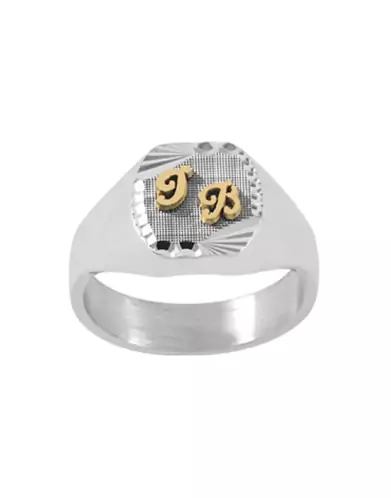 Chevalière Taylor Argent Massif Damier Étoilée Double