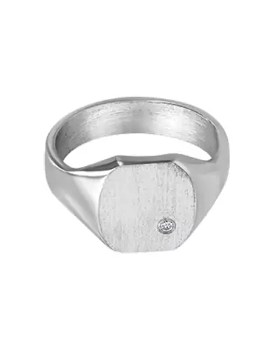 Chevalière Thomas en Argent Massif Brossée Zirconium