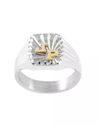 Chevalière Thomas Argent Massif Damier Soleil Godrons