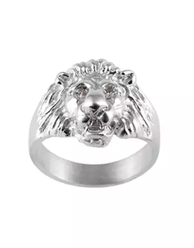 Bague Tête de lion & Diamants Argent Massif