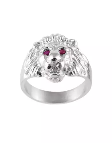 Bague Tête de lion & Rubis Argent Massif