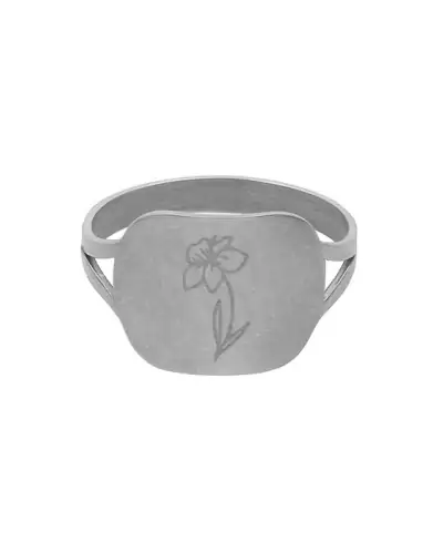 Bague Rectangle Pré Illustrée Fleur de Naissance