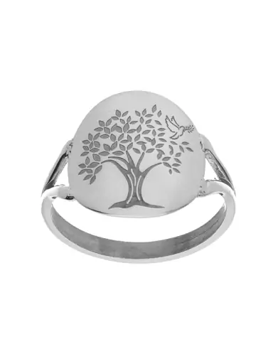 Bague Or Motif Arbre de Vie et Colombe