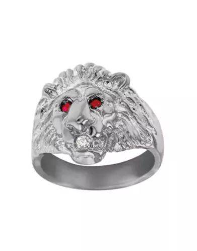 Chevalière tête de lion massive rubis & diamant