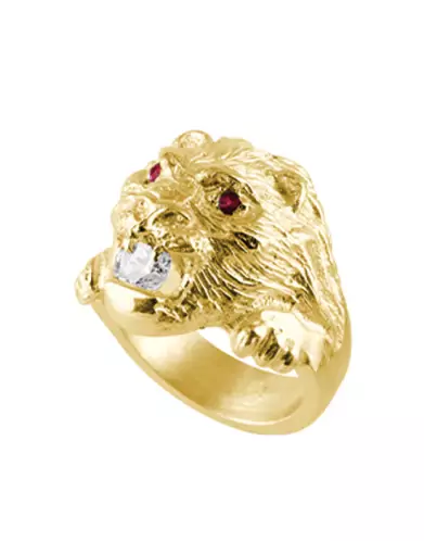 Chevalière tête de lion massive rubis & zirconium