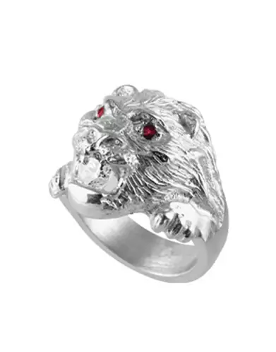Chevalière tête de lion massive rubis & zirconium