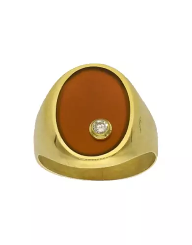 Chevalière Ovale en Or et Cornaline avec Brillant Personnalisable
