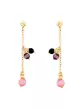 Boucles d’Oreilles Pendantes en Or Jaune 18K Pampilles Pierres Fines Noires, Violettes, Roses