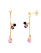 Boucles d’Oreilles Pendantes en Or Jaune 18K Pampilles Pierres Fines Noires, Violettes, Roses