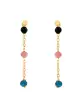 Boucles d’Oreilles Pendantes en Or Jaune 18K avec Pierres Fines Noires, Roses et Bleues
