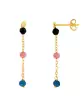 Boucles d’Oreilles Pendantes en Or Jaune 18K avec Pierres Fines Noires, Roses et Bleues
