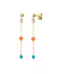 Boucles d’Oreilles Pendantes en Or Jaune 18K avec Pierres Fines Blanches Oranges et Bleues