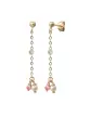 Boucles d’Oreilles Pendantes en Or Jaune 18K Pampilles Pierres Fines Blanches et Roses
