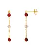 Boucles d’Oreilles Pendantes en Or Jaune 18K avec Pierres Fines Rouges et Transparentes