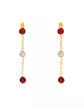 Boucles d’Oreilles Pendantes en Or Jaune 18K avec Pierres Fines Rouges et Transparentes