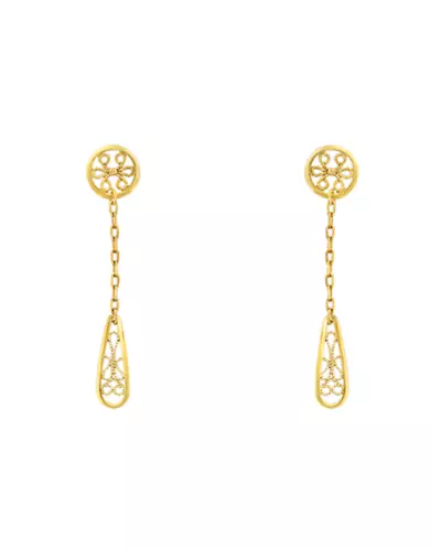 Boucles d’Oreilles Pendant Gouttes Filigrane en Or Jaune