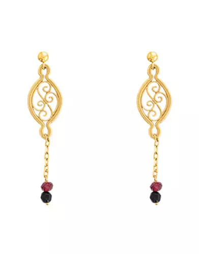Boucles d'Oreilles Pendantes Filigrane et Pierres Fines