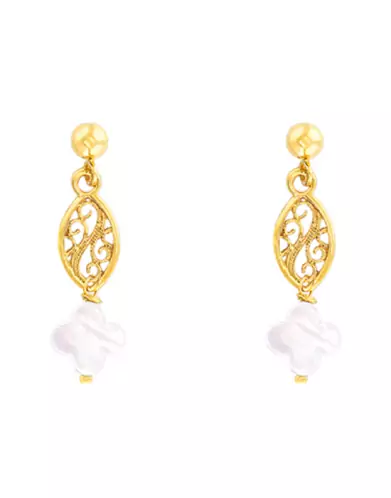 Boucles d'Oreilles Pendantes Filigrane et Nacre