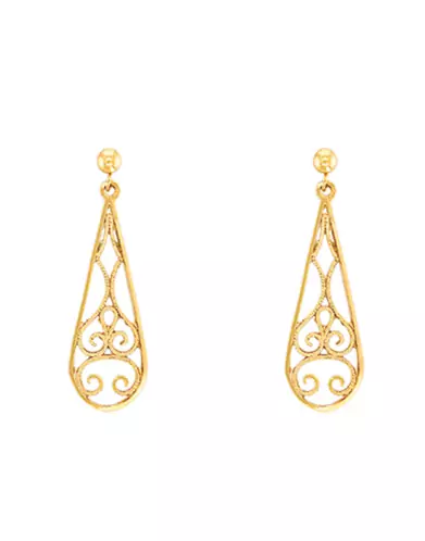 Boucles d’Oreilles Pendantes Goutte Ajourée Filigrane en Or Jaune