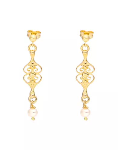 Boucles d'Oreilles Filigrane et Perle en Or jaune