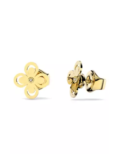 Boucles d'Oreilles Puce Fleurs et Diamant en Or