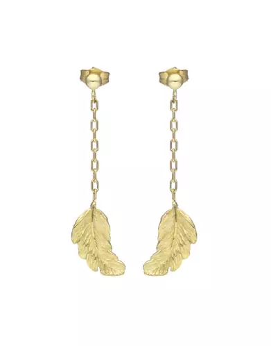 Boucles d'Oreilles Pendantes Plume en Or