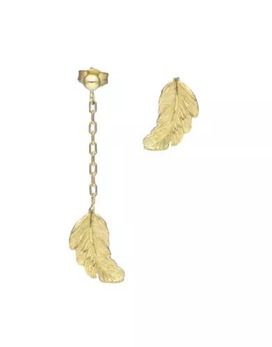 Boucles d'Oreilles Asymétriques Plume en Or