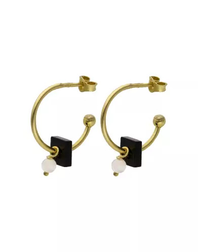Créoles Rondes Onyx et Perle 18K