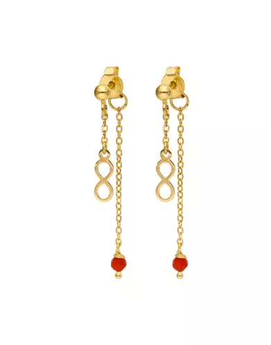 Boucles d’Oreilles Infini Or Jaune 18 K et Pierre Corail