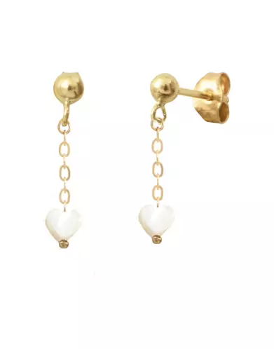 Boucles d'Oreilles Pendant Coeur de Nacre 18K