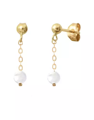 Boucles d'Oreilles Pendant Pastille de Nacre 18K