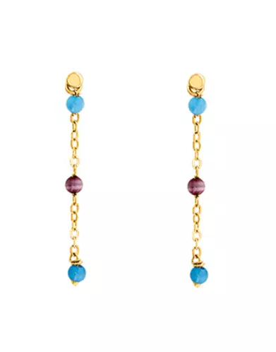 Boucles d’Oreilles Pendantes en Or Jaune 18K avec Pierres Fines Bleues et Violettes